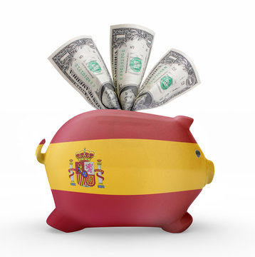 Piggy bank with the flag of Spain .(series)