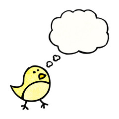 cartoon bird with thougth bubble