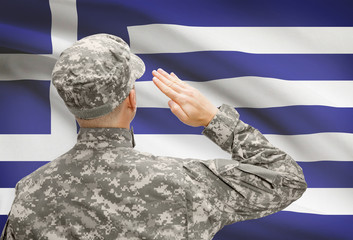 Soldier in hat facing national flag series - Greece