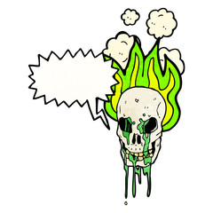 spooky flaming skull cartoon