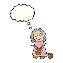 child's drawing of an old woman knitting
