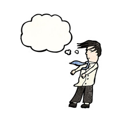 cartoon man in windy weather