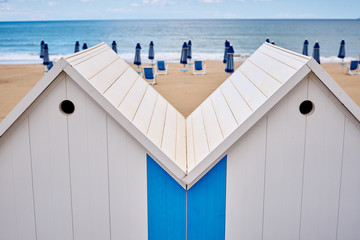 The beach  huts on coast of Terracina, Italy