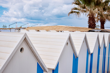 The beach  huts on coast of Terracina, Italy