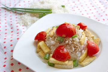 basmati rice served with vegetable and tofu