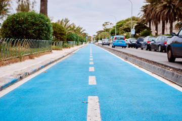 Blue cycle path along the coast Terracina, Italy