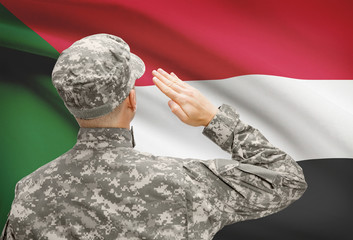 Soldier in hat facing national flag series - Sudan