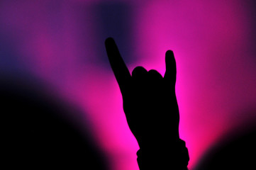 Hand doing rock sign at a rock concert