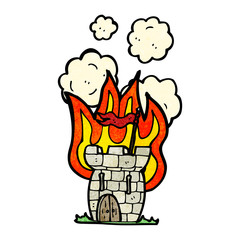 cartoon castle on fire