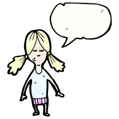 cartoon blond girl with speech bubble