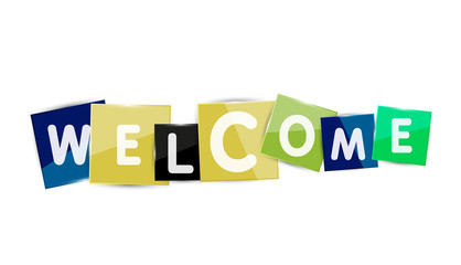 Welcome word with each letter on separate square plate