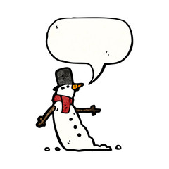 cartoon snowman with speech bubble