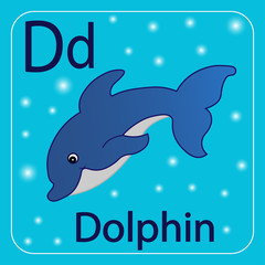 The letter of the English alphabet D, Blue Dolphin.