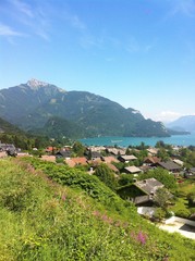 Fototapeta na wymiar View From St. Gilgen To Lake Wolfgangsee & Schafbergspitze