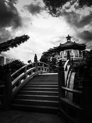Obraz premium Po Lin Monastery, Hong Kong in black and white