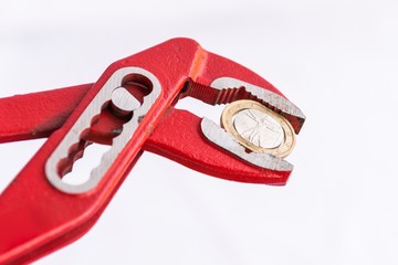 Italian Euro coin squezzed with pliers.