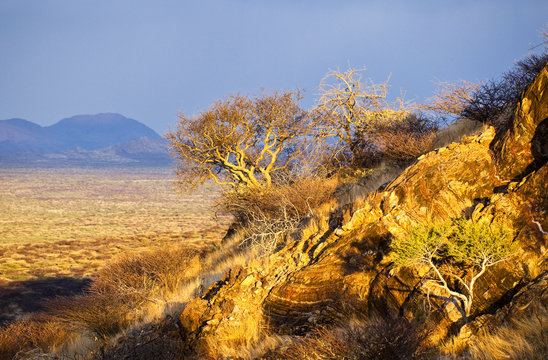 Namibia,sunset landscape in the Omaruru reserve