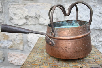Malcesine, lago di Garda. Old copper Pot,  traditional venetian cuisine