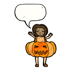 cartoon girl in pumpkin costume
