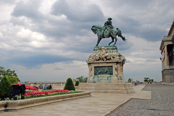 Magnificent equestrian statue in the Royal Palace, Buda Castle, Budapest, Hungary