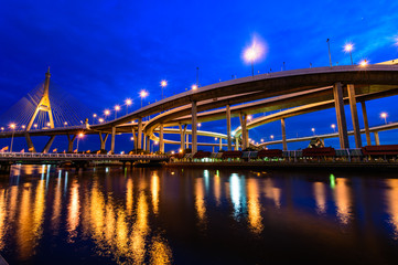 Obraz na płótnie Canvas The Bhumibol Bridge also known as the Industrial Ring Road Bridg