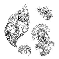 Graphic floral patterns hand-drawn for design
