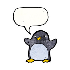cartoon penguin with speech bubble