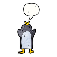 cartoon penguin with speech bubble