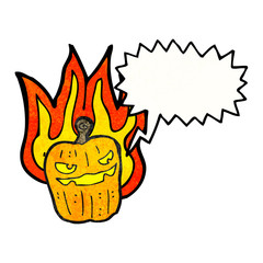 cartoon flaming pumpkin