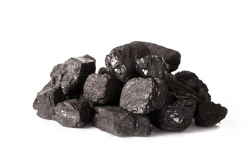 Pile of coal isolated on white background