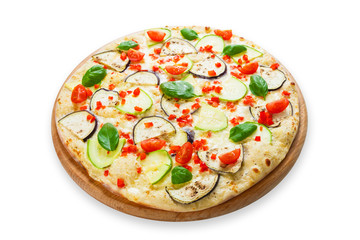 Delicious vegetarian pizza with aubergines and zucchini