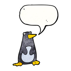 cartoon penguin with speech bubble