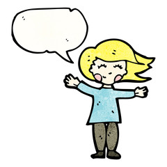 happy blond woman with speech bubble