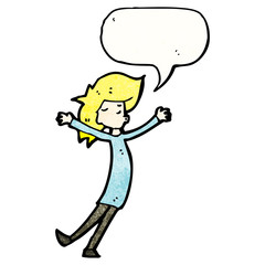 happy blond woman with speech bubble
