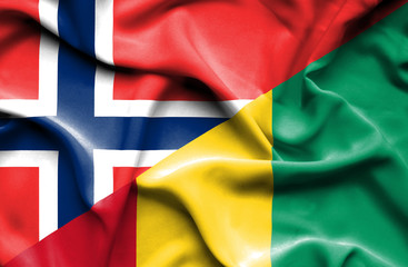 Waving flag of Guinea and Norway