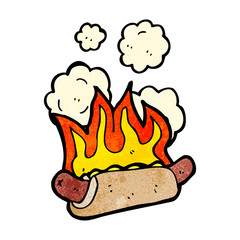 cartoon flaming hotdog