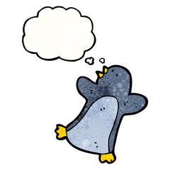 cartoon penguin with thought bubble