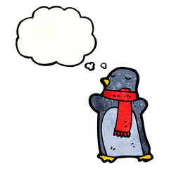 cartoon penguin with thought bubble