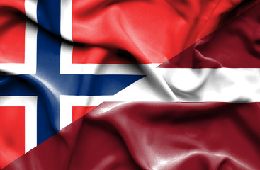 Waving flag of Latvia and Norway