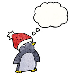 cartoon penguin with thought bubble