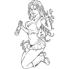 cartoon rock girl with beer