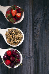 Tasty breakfast. Strawberries, cherries and cereal