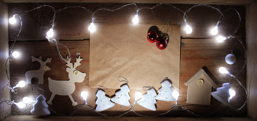 Christmas ornaments, garland, design, background, wooden, vintage