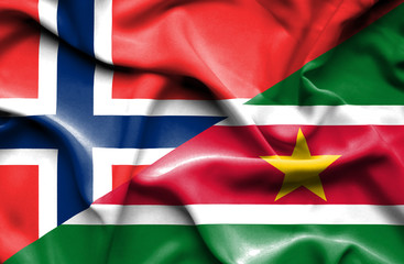 Waving flag of Suriname and Norway
