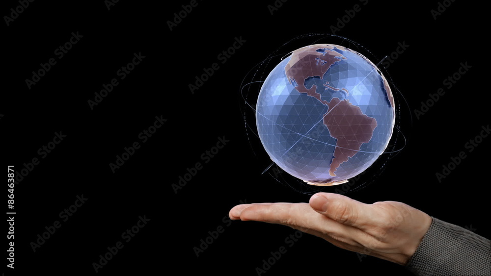 Aufkleber futuristic presentation. a holographic 3d-model of a globe cyclically rotating above the facing up p