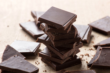 Chocolate and chips, selective focus