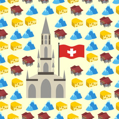 Switzerland seamless pattern of symbols of country. Banks and Al