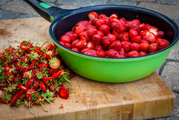 close -up cooking strawberries 
