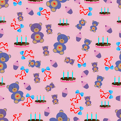 Happy birthday pattern with bear cake and candles