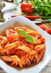 Penne pasta with chili sauce arrabiata